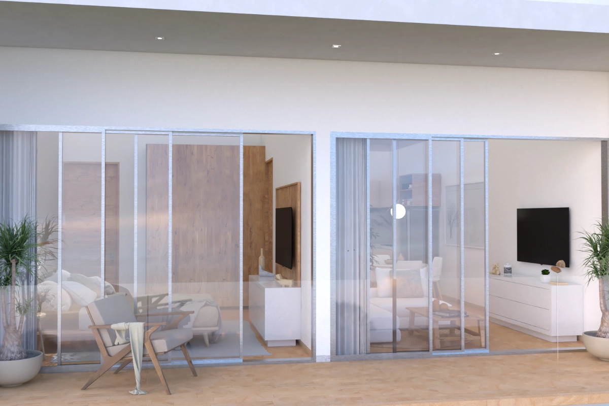 Departamento KAAN en Balam Resort con interior residencial y balcón con vista lateral