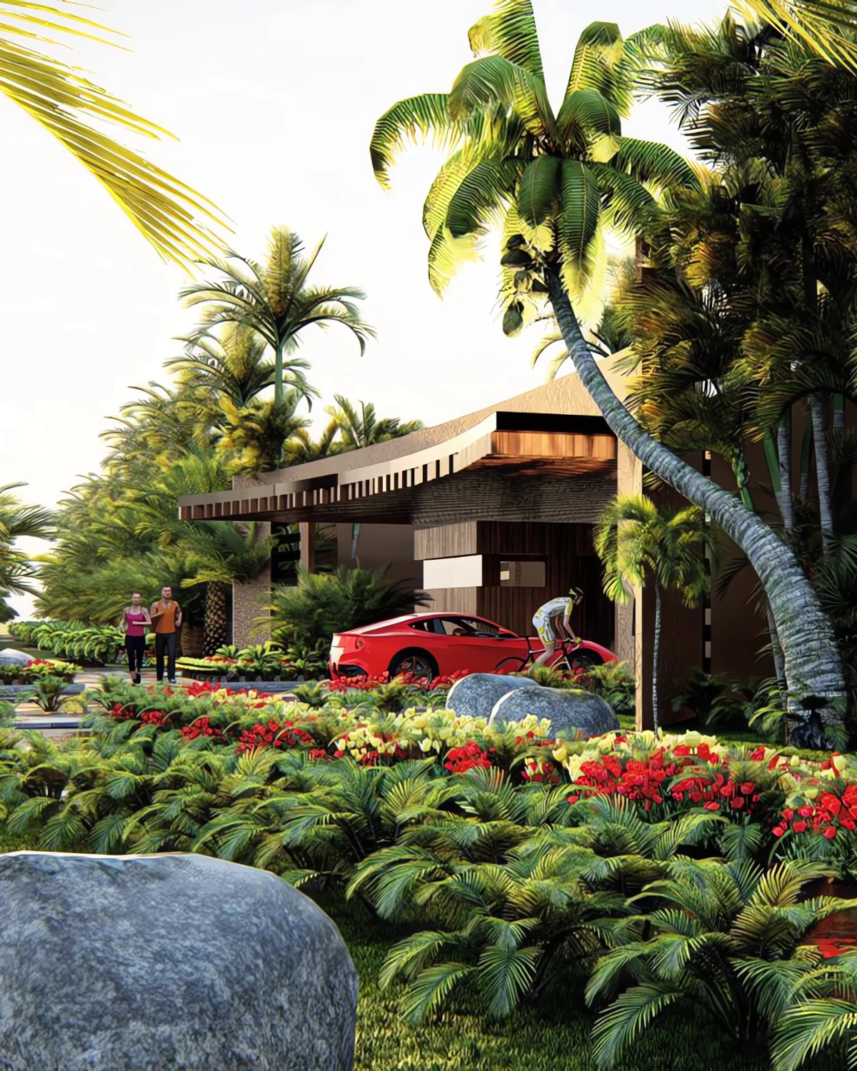 Paisajismo tropical y acceso residencial de Xahala en Compostela, Riviera Nayarit