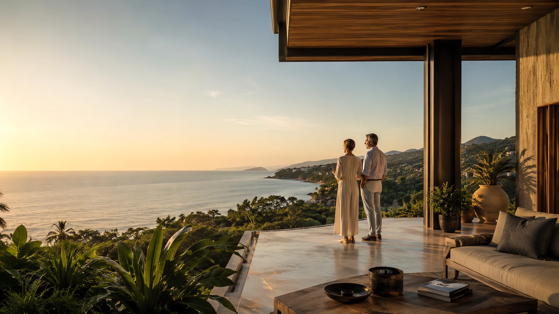 Vista editorial premium de una terraza residencial en el Pacífico mexicano, asociada a claridad, confianza y acompañamiento inmobiliario de Pyrus